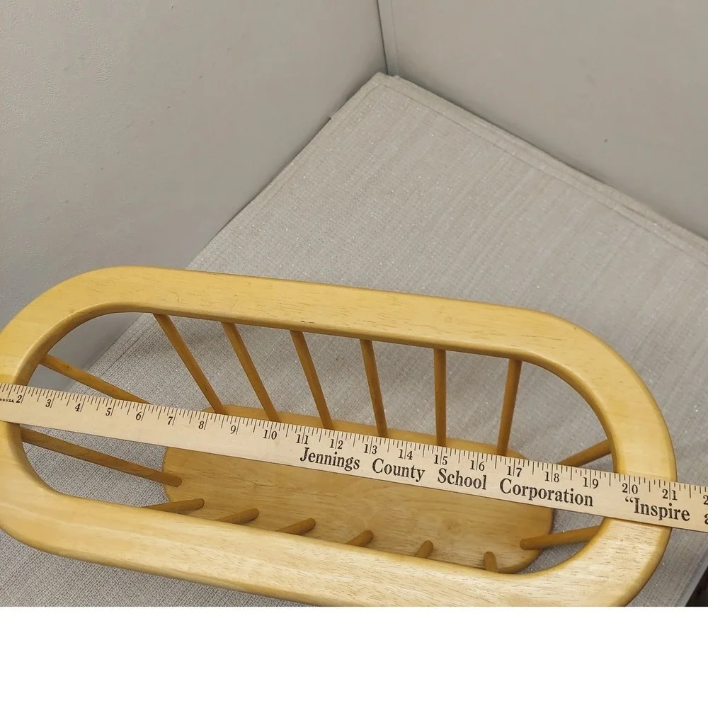 Vintage MCM Wood Spindle Magazine Rack Natural Oak Finish Organizer